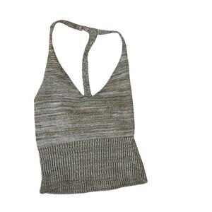 Sans Souci Knit Halter Tank Top Size S Beige Stripe Y2K